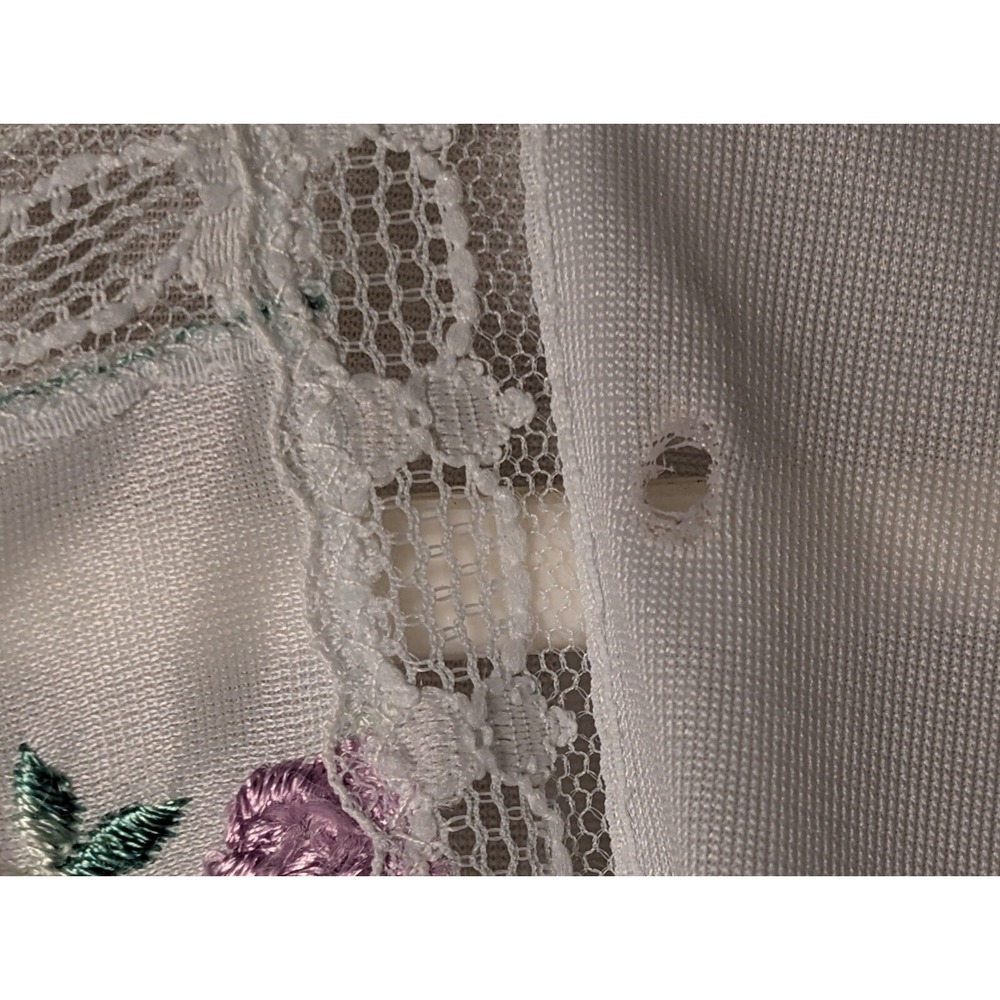 Vintage Light Blue Nightgown‎ Long Sleeve Floral Embroidered Lace Trim Flaw - Picture 3 of 4